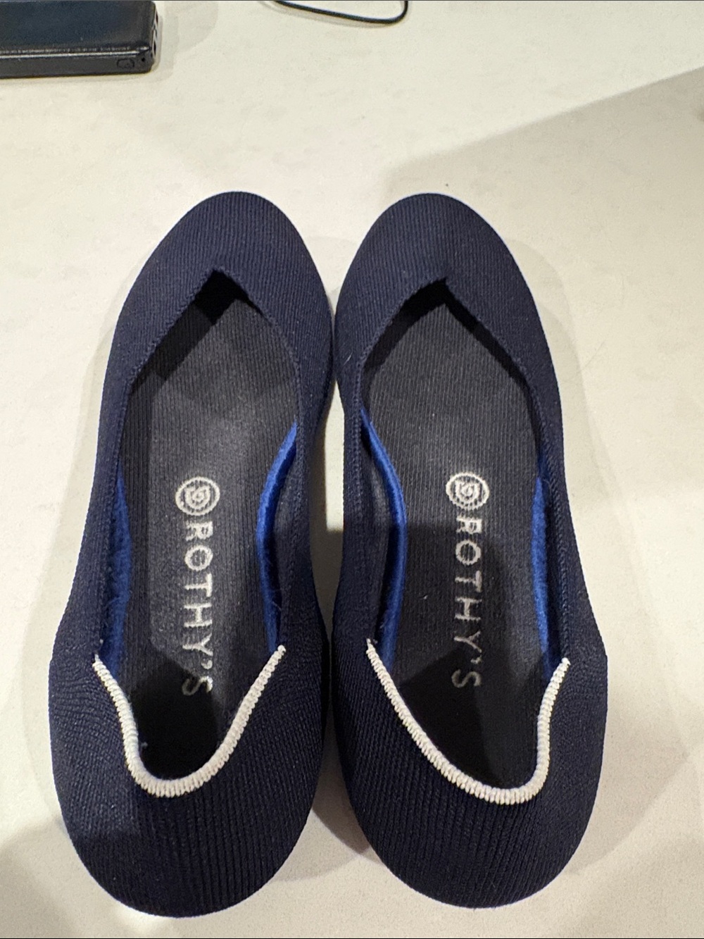 Rothy's Navy Knit Women's Ballet Flats with White Trim size 9